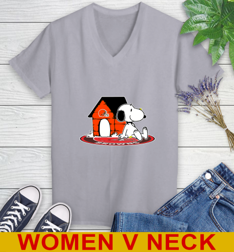 NFL Football Cleveland Browns Snoopy The Peanuts Movie Shirt Women's V-Neck T-Shirt 5