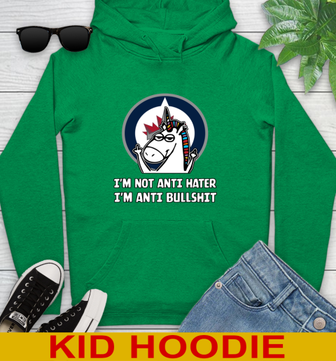 Winnipeg Jets NHL Hockey Unicorn I'm Not Anti Hater I'm Anti Bullshit Youth Hoodie 8