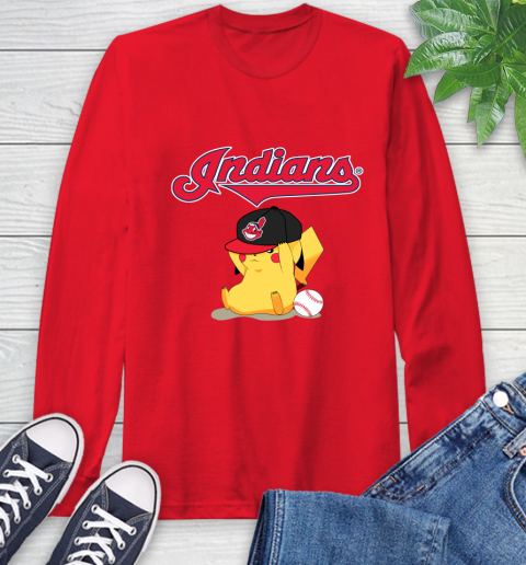 MLB Pikachu Baseball Sports Cleveland Indians Long Sleeve T-Shirt 10