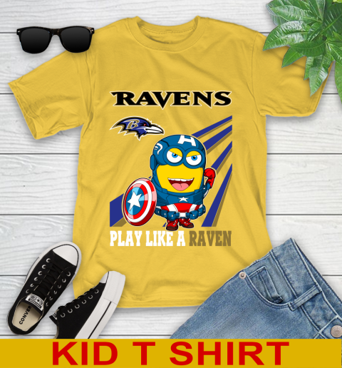 NFL Football Baltimore Ravens Captain America Marvel Avengers Minion Shirt Youth T-Shirt 9