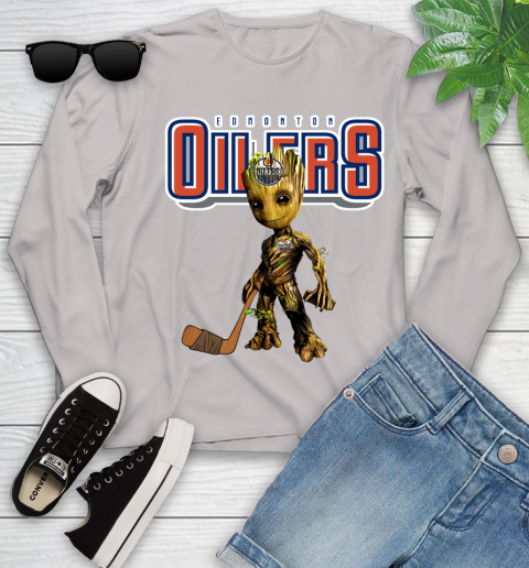 Edmonton Oilers NHL Hockey Groot Marvel Guardians Of The Galaxy Youth Long Sleeve 12