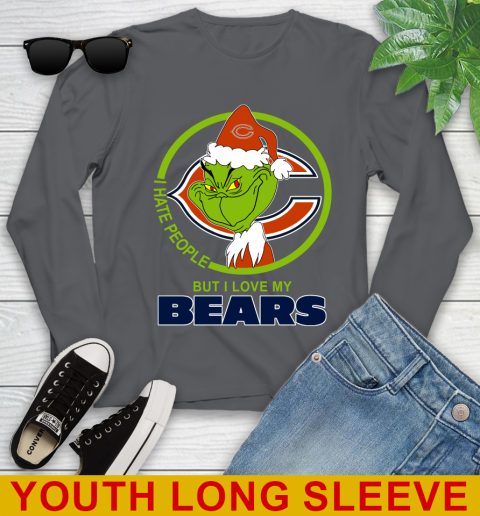 Chicago Bears NFL Christmas Grinch I Hate People But I Love My Favorite Football Team Youth Long Sleeve 9