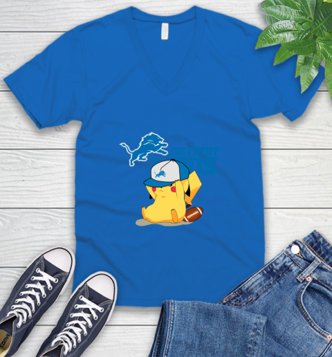 NFL Pikachu Football Sports Detroit Lions V-Neck T-Shirt 6