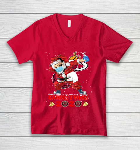 Miami Heat Funny Santa Claus Dabbing Christmas 2020 NBA V-Neck T-Shirt 6