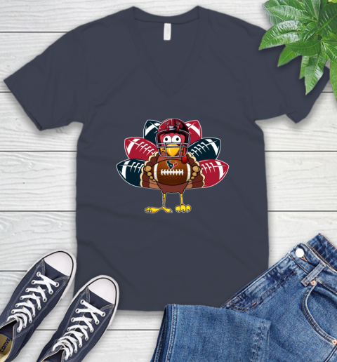 Houston Texans Turkey Thanksgiving Day V-Neck T-Shirt 9
