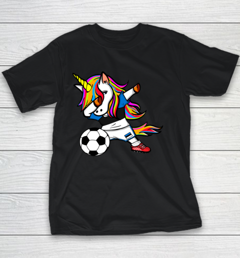 Dabbing Unicorn Estonia Football Estonian Flag Soccer Youth T-Shirt