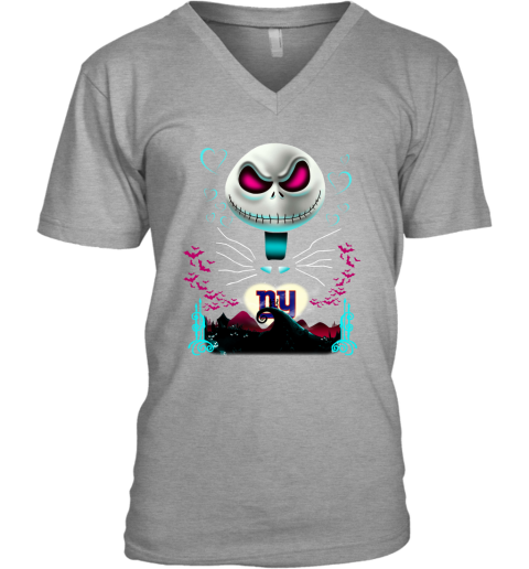 NFL New York Giants Jack Skellington Sally The Nightmare Before Christmas Football MZP3oSXt60A v neck unisex 8 95 151514 front sport grey
