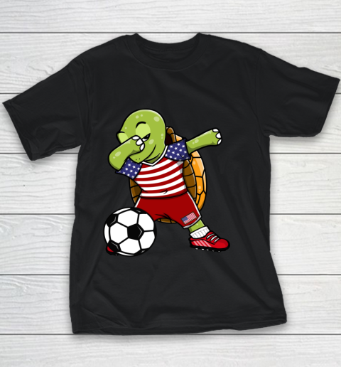 Dabbing Turtle America Soccer Fans US Flag Football Lovers Youth T-Shirt