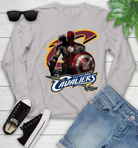 Cleveland Cavaliers NBA Basketball Captain America Thor Spider Man Hawkeye Avengers Youth Long Sleeve 12