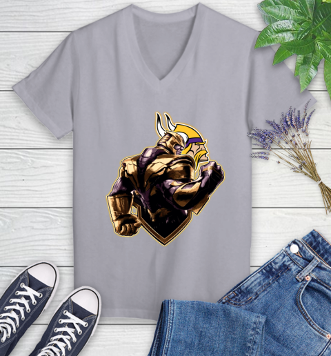 NFL Thanos Avengers Endgame Football Sports Minnesota Vikings Women's V-Neck T-Shirt 4