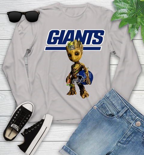 New York Giants NFL Football Groot Marvel Guardians Of The Galaxy Youth Long Sleeve 12