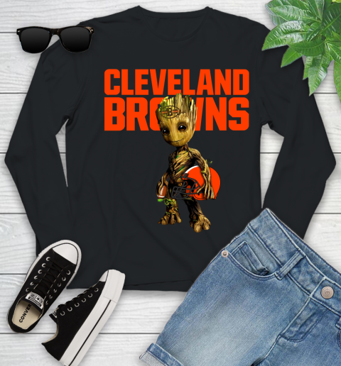 Cleveland Browns NFL Football Groot Marvel Guardians Of The Galaxy Youth Long Sleeve 2