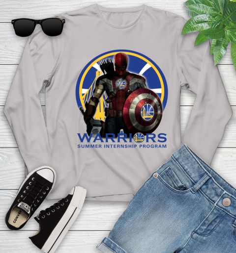 Golden State Warriors NBA Basketball Captain America Thor Spider Man Hawkeye Avengers Youth Long Sleeve 12