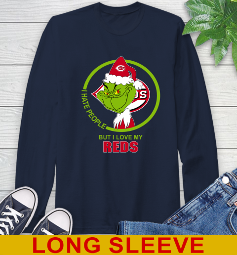 Cincinnati Reds MLB Christmas Grinch I Hate People But I Love My Favorite Baseball Team Long Sleeve T-Shirt 4