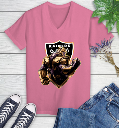 NFL Thanos Avengers Endgame Football Sports Oakland Raiders Women's V-Neck T-Shirt 13