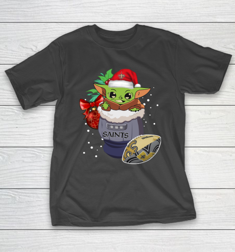 New Orleans Saints Christmas Baby Yoda Star Wars Funny Happy NFL T-Shirt 2
