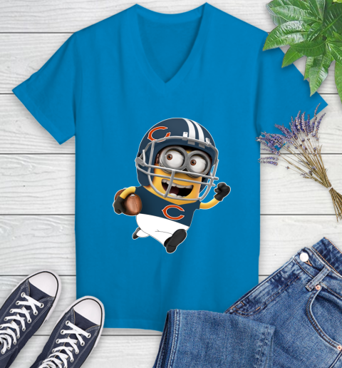 NFL Chicago Bears Minions Disney Football Sports Women's V-Neck T-Shirt 7