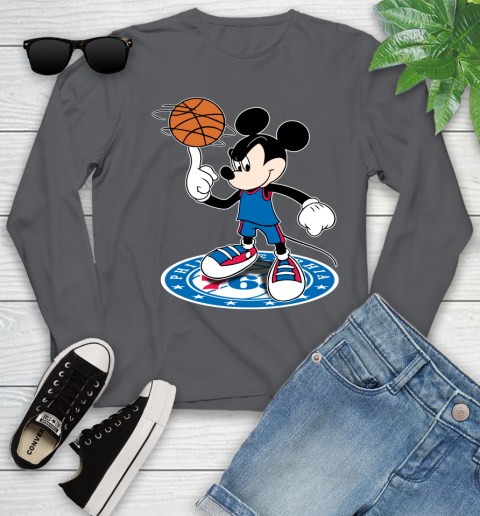 NBA Basketball Philadelphia 76ers Cheerful Mickey Disney Shirt Youth Long Sleeve 8