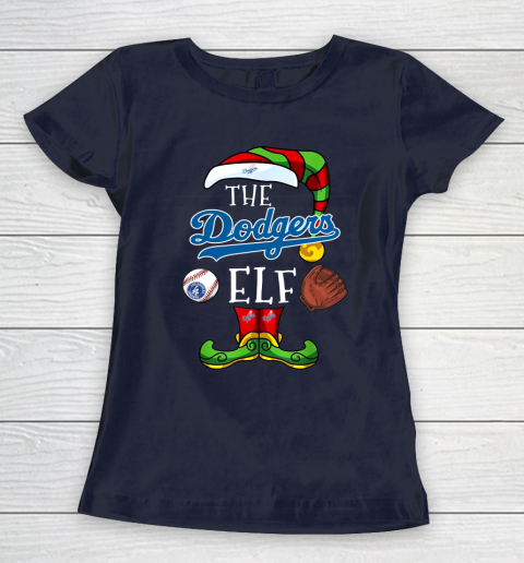 Los Angeles Dodgers Christmas ELF Funny MLB Women's T-Shirt 2