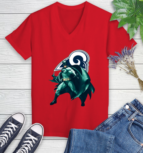 NFL Batman Football Sports Los Angeles Rams Women's V-Neck T-Shirt 12