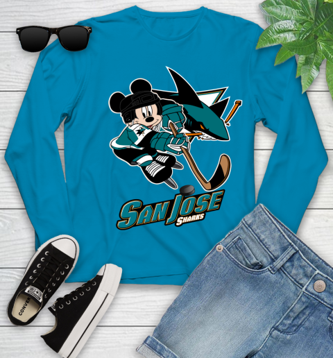 NHL San Jose Sharks Mickey Mouse Disney Hockey T Shirt Youth Long Sleeve 7