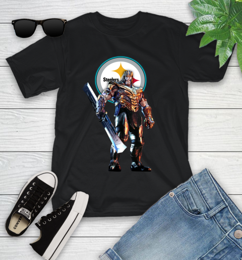 NFL Thanos Gauntlet Avengers Endgame Football Pittsburgh Steelers Youth T-Shirt 2