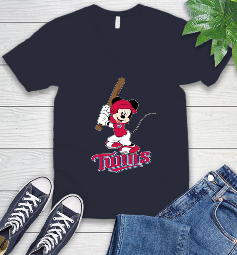 MLB Baseball Minnesota Twins Cheerful Mickey Mouse Shirt V-Neck T-Shirt 3