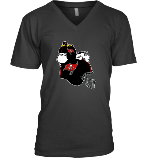 Snoopy And Woodstock Resting On Tampa Bay Buccaneers Helmet V-Neck T-Shirt