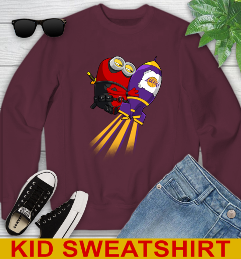 NBA Basketball Los Angeles Lakers Deadpool Minion Marvel Shirt Youth Sweatshirt 4