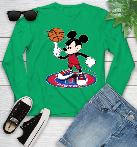 NBA Basketball Detroit Pistons Cheerful Mickey Disney Shirt Youth Long Sleeve 6