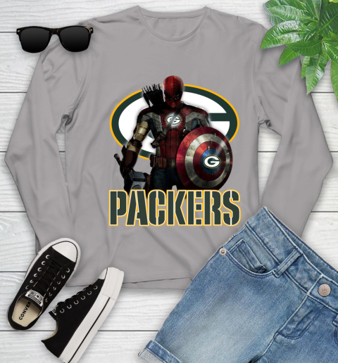 NFL Captain America Thor Spider Man Hawkeye Avengers Endgame Football Green Bay Packers Youth Long Sleeve 5