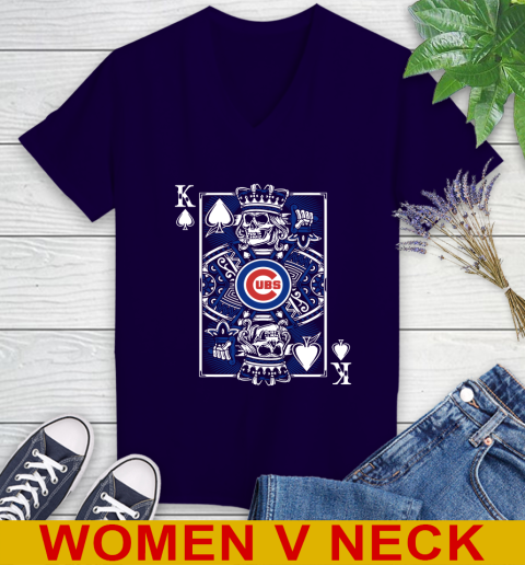 Chicago Cubs MLB Baseball The King Of Spades Death Cards Shirt Women's V-Neck T-Shirt 3