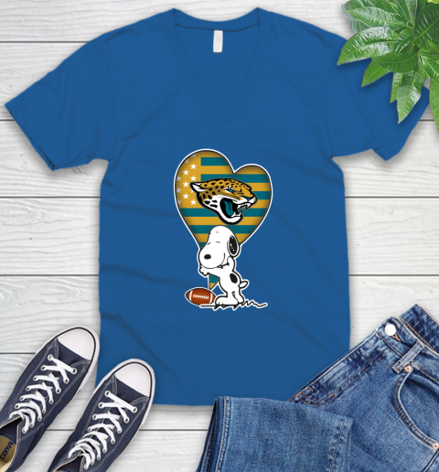 Jacksonville Jaguars NFL Football The Peanuts Movie Adorable Snoopy V-Neck T-Shirt 6
