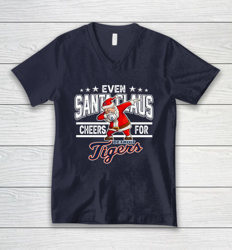 Detroit Tigers Even Santa Claus Cheers For Christmas MLB V-Neck T-Shirt 2