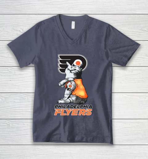 NHL My Cat Loves Philadelphia Flyers Hockey V-Neck T-Shirt 7