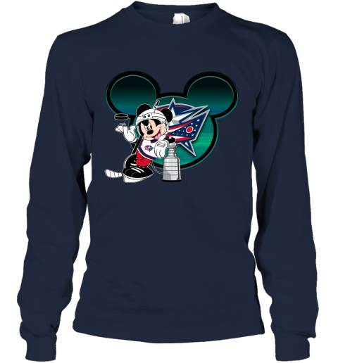 NHL Columbus Blue Jackets Mickey Mouse Disney Hockey T Shirt Long Sleeve T- Shirt