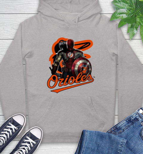 MLB Captain America Thor Spider Man Hawkeye Avengers Endgame Baseball Baltimore Orioles Hoodie 12