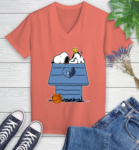 Memphis Grizzlies NBA Basketball Snoopy Woodstock The Peanuts Movie Women's V-Neck T-Shirt 6