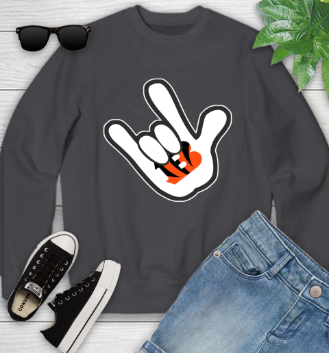 Cincinnati Bengals NFL Football Mickey Rock Hand Disney Youth Sweatshirt 6