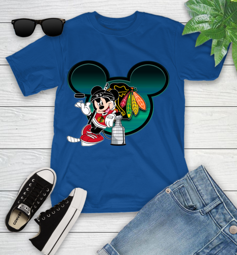NHL Chicago Blackhawks Stanley Cup Mickey Mouse Disney Hockey T Shirt Youth T-Shirt 9