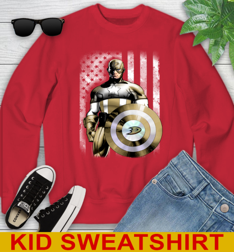 Anaheim Ducks NHL Hockey Captain America Marvel Avengers American Flag Shirt Youth Sweatshirt 7