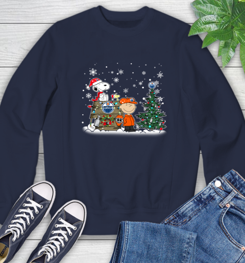 NHL Edmonton Oilers Snoopy Charlie Brown Woodstock Christmas Stanley Cup Hockey Sweatshirt 2