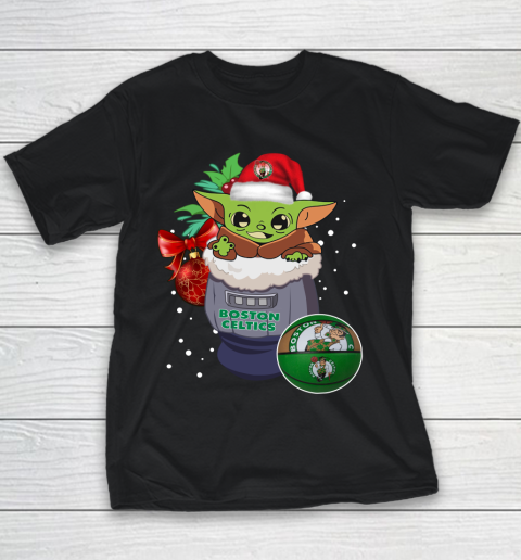 Boston Celtics Christmas Baby Yoda Star Wars Funny Happy NBA Youth T-Shirt 2