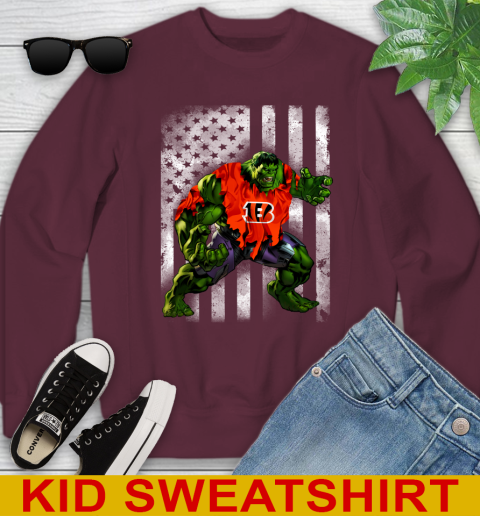 Cincinnati Bengals Hulk Marvel Avengers NFL Football American Flag Youth Sweatshirt 4