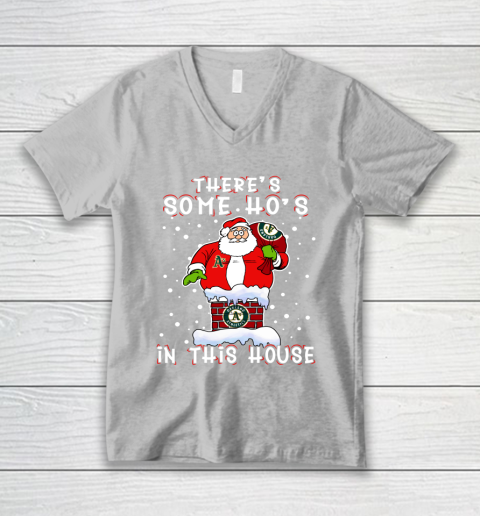 Oakland Athletics Christmas There Is Some Hos In This House Santa Stuck In The Chimney MLB V-Neck T-Shirt 3