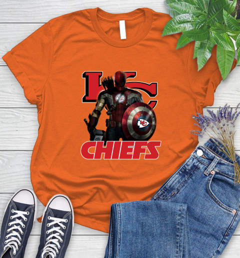 NFL Captain America Thor Spider Man Hawkeye Avengers Endgame Football Kansas City Chiefs Women's T-Shirt 4