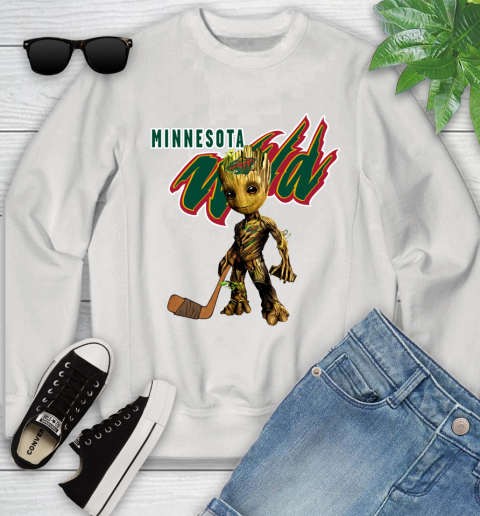 Minnesota Wild NHL Hockey Groot Marvel Guardians Of The Galaxy Youth Sweatshirt