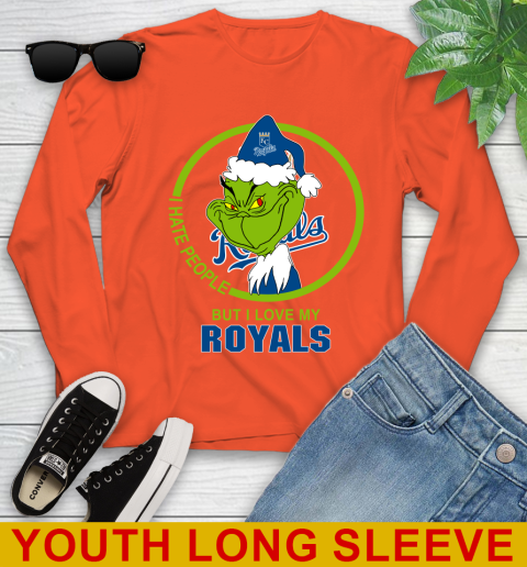 Kansas City Royals MLB Christmas Grinch I Hate People But I Love My Favorite Baseball Team Youth Long Sleeve 4
