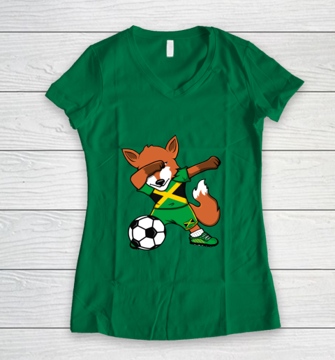 Dabbing Fox Jamaica Soccer Fans Jersey Jamaican Football Fan Women's V-Neck T-Shirt 5