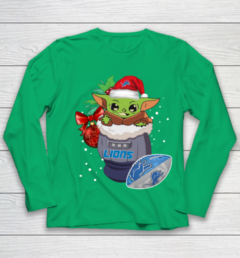 Detroit Lions Christmas Baby Yoda Star Wars Funny Happy NFL Youth Long Sleeve 6